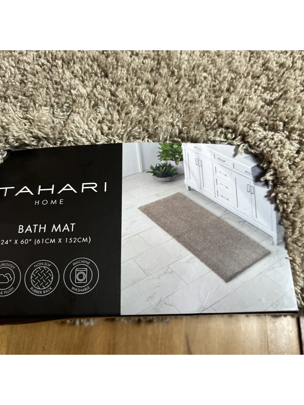 Tahari Home Taupe Bath Mat 24” X 60”, New